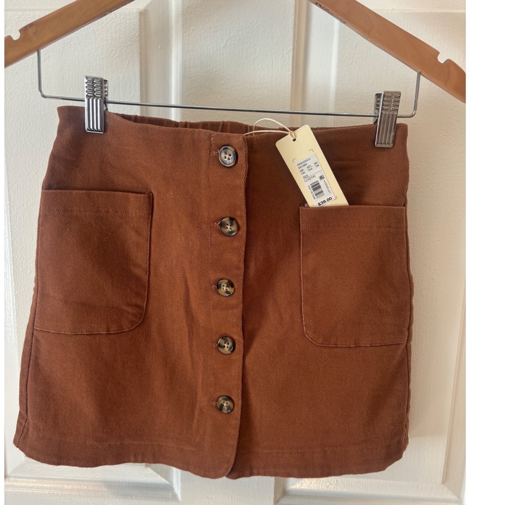 NWT Copper Key Girls Trending Brown Button Front Twill Skirt Large 12 14